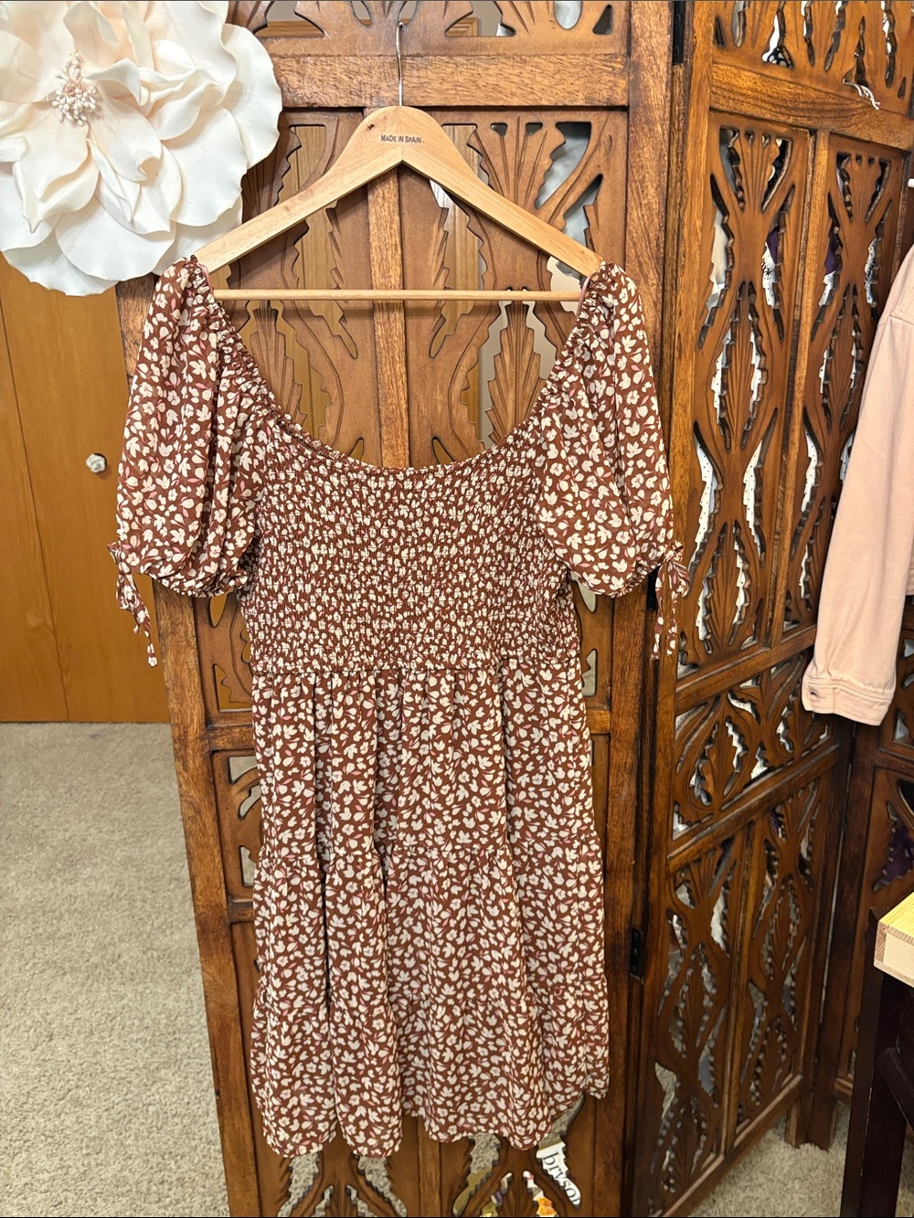 Blu Pepper Brown Floral Smocked Mini Dress - Picture 4 of 7